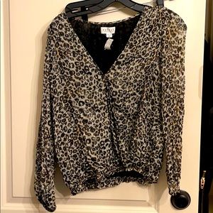 Velvet gold metallic and leopard blouse